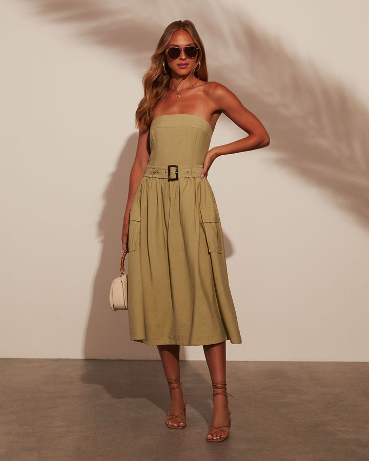 Nadia Straplez Kuşaklı A Kesim Elbise