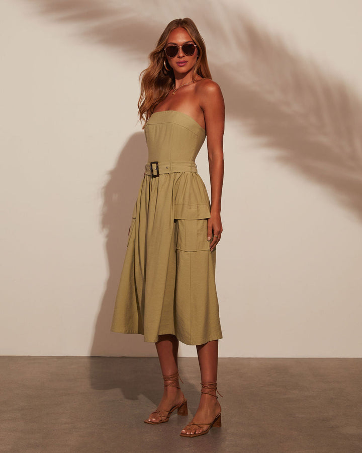 Nadia Straplez Kuşaklı A Kesim Elbise