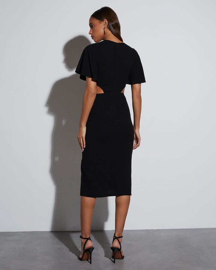 Jenner Keten Karışımı Önden Bağlamalı Midi Elbise