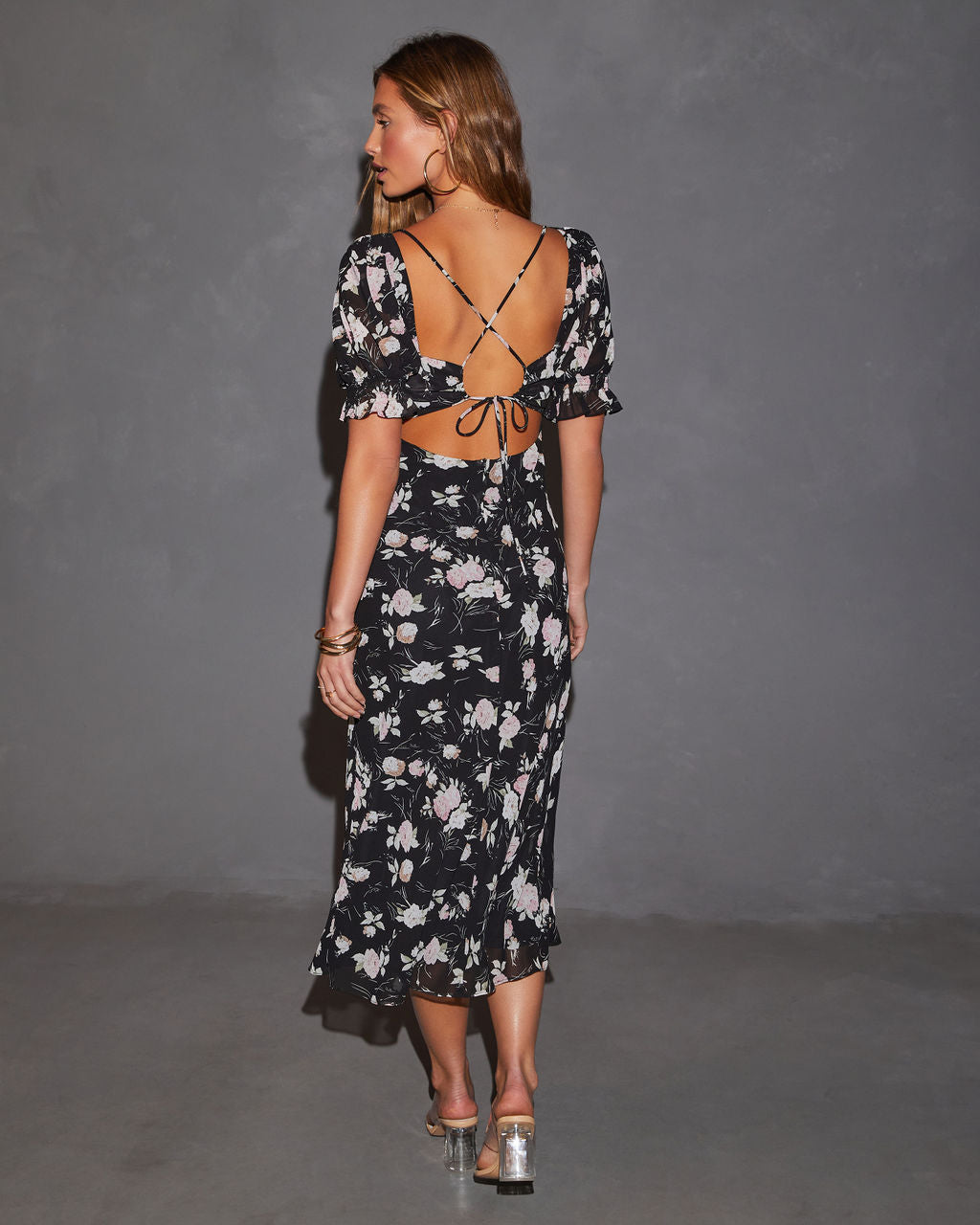 Avani Sweet Heart Puf Kol Midi Elbise