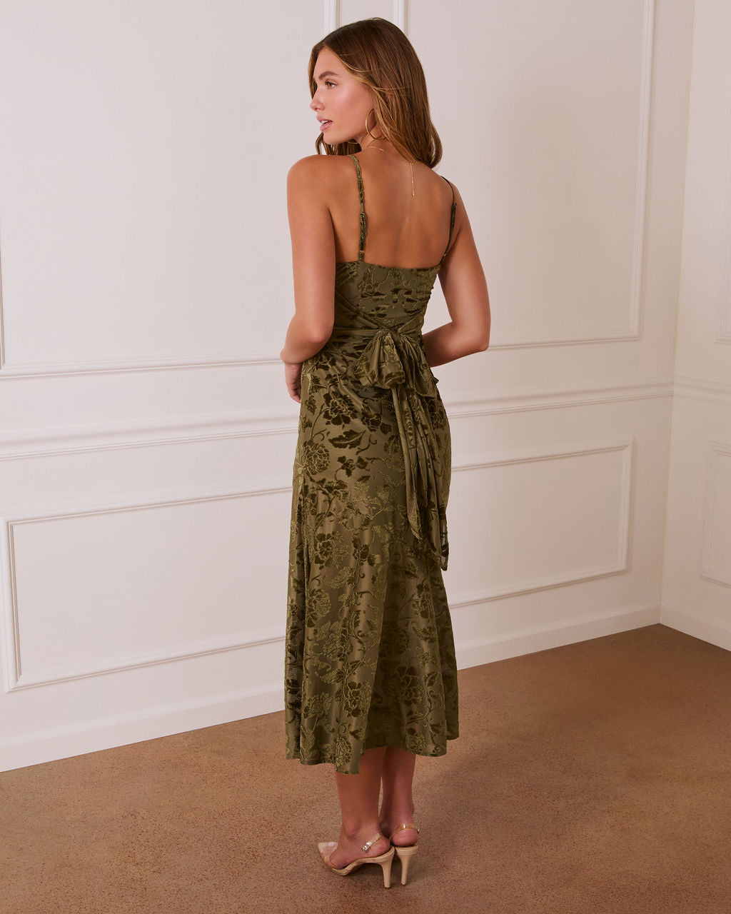 Sadece Git Onunla Saten Yırtmaçlı Midi Elbise