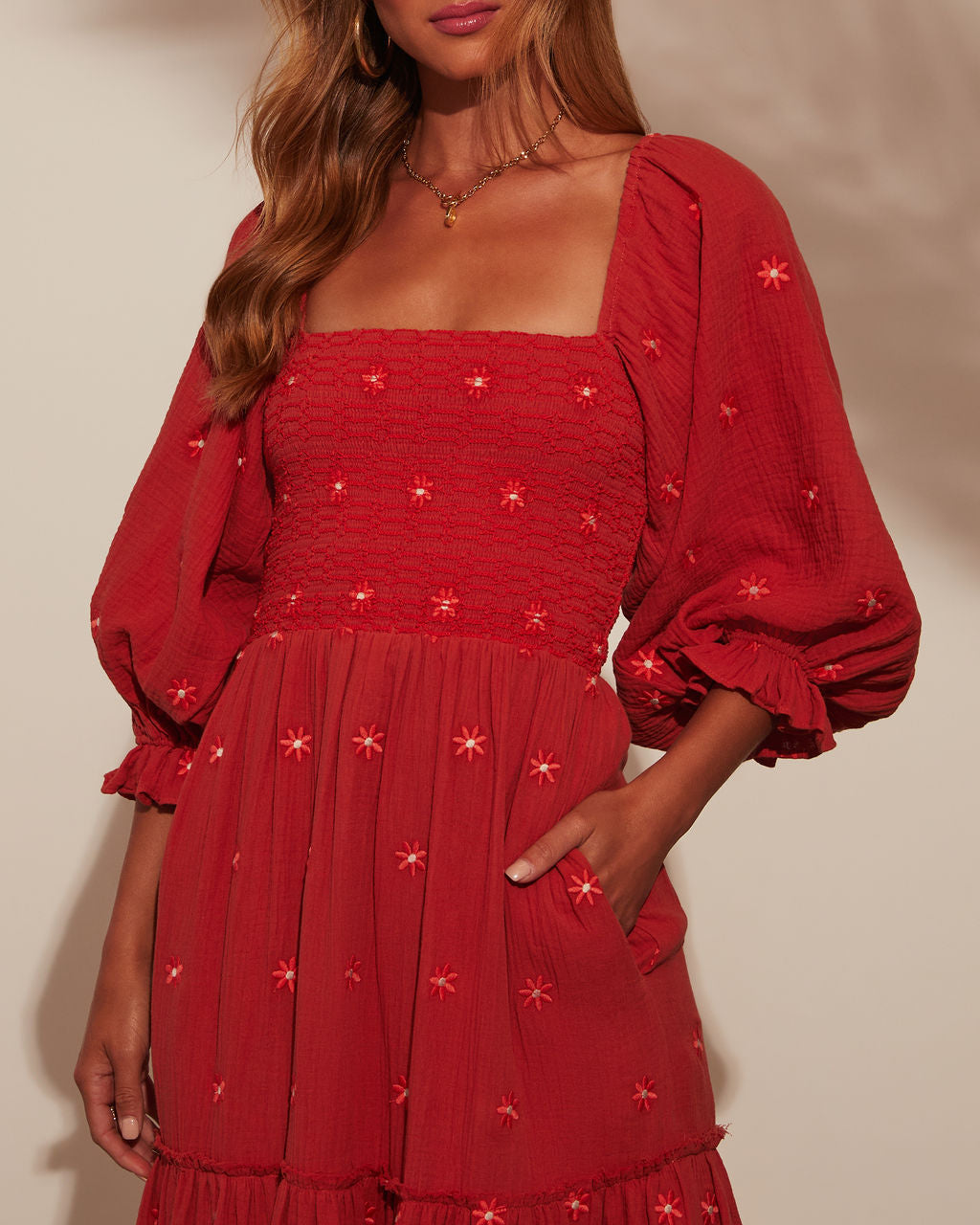 Jemma Büzgülü Puf Kol Katlı Midi Elbise