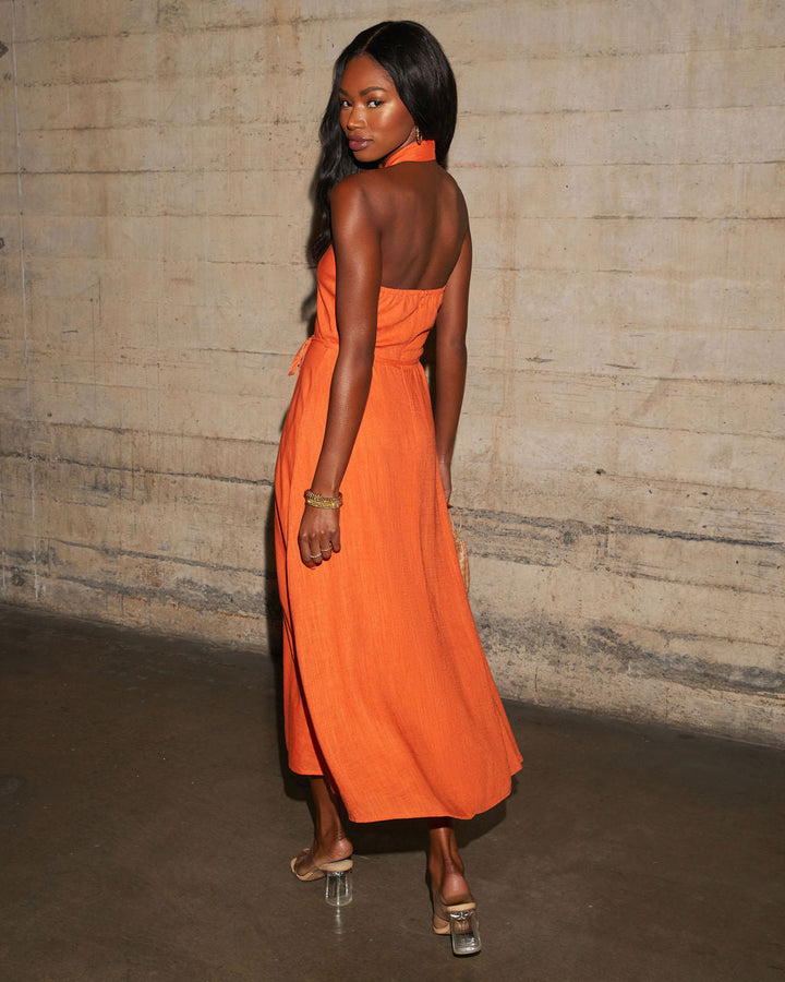 Emersyn Belden Bağlamalı Midi Elbise