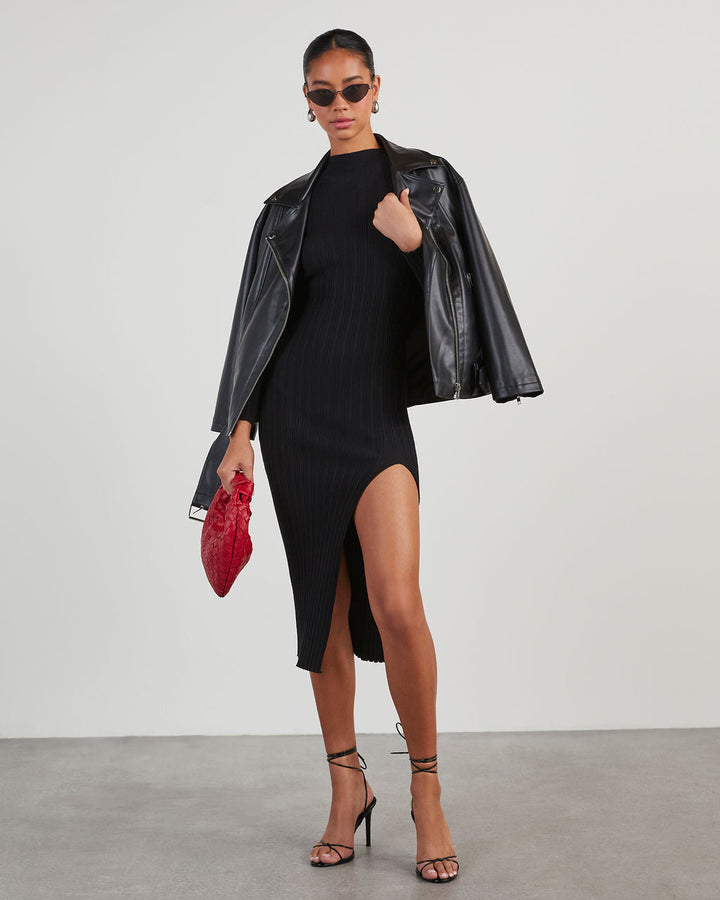 Thankful Soul Nervürlü Yarım Yaka Midi Elbise