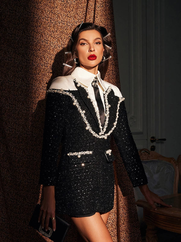 Payetli İşlemeli Yakalı Galilea Elbise