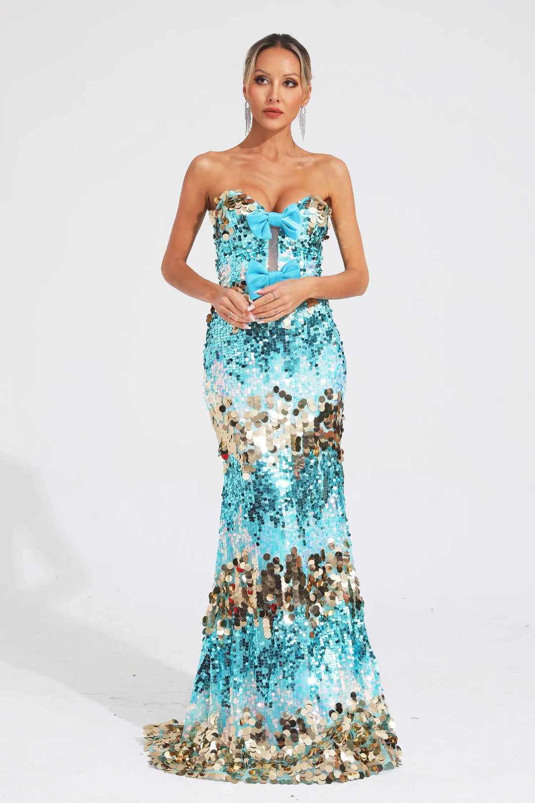 Bianca Mavi Payetler Bandaj Maxi Elbise