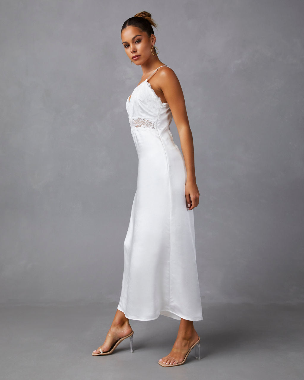 Therese Saten Dantel Midi Elbise