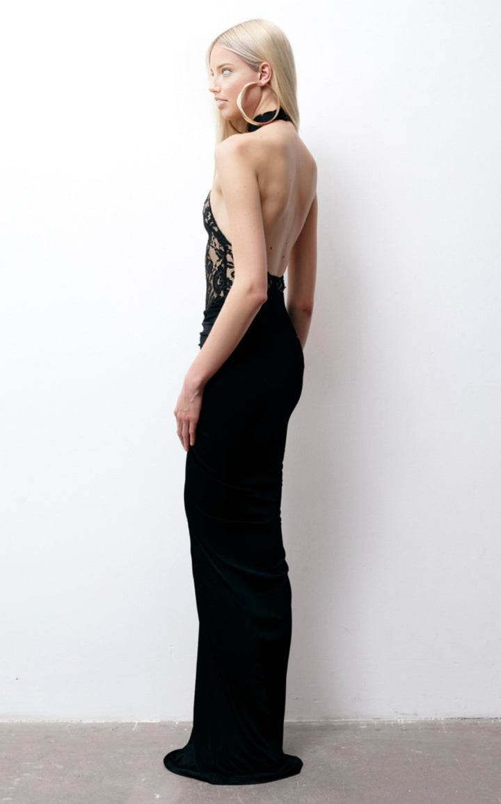 Janice Boyundan Bağlamalı Dantel Çiçekli Maxi Elbise