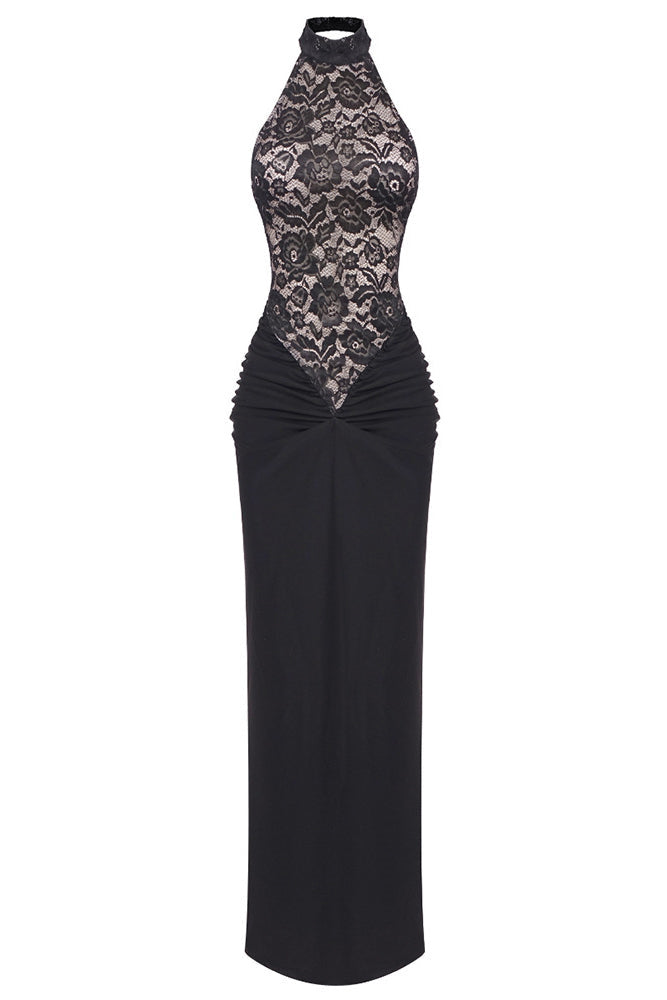 Janice Boyundan Bağlamalı Dantel Çiçekli Maxi Elbise