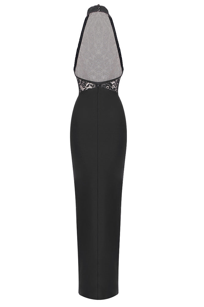 Janice Boyundan Bağlamalı Dantel Çiçekli Maxi Elbise