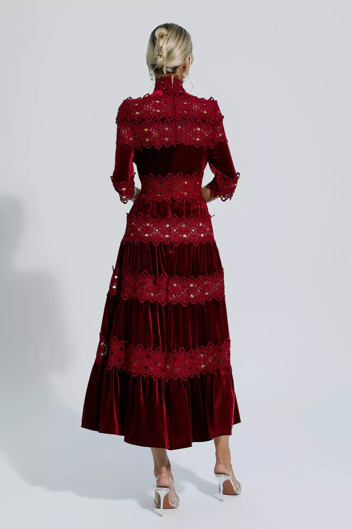 Henley Şarap Kırmızısı Uzun Kollu Uzun Elbise