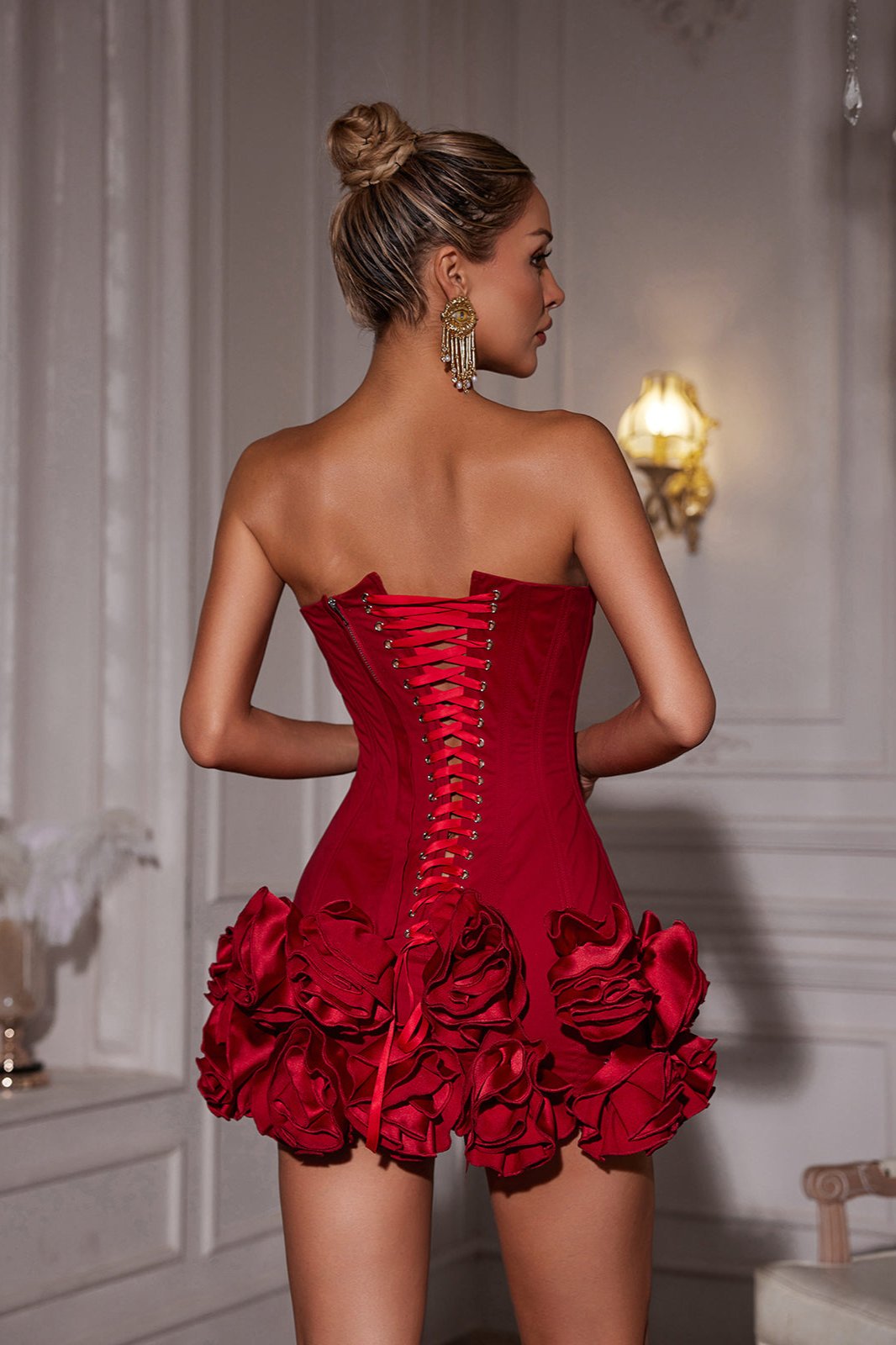 Hiroshi Straplez Çiçek Mini Elbise