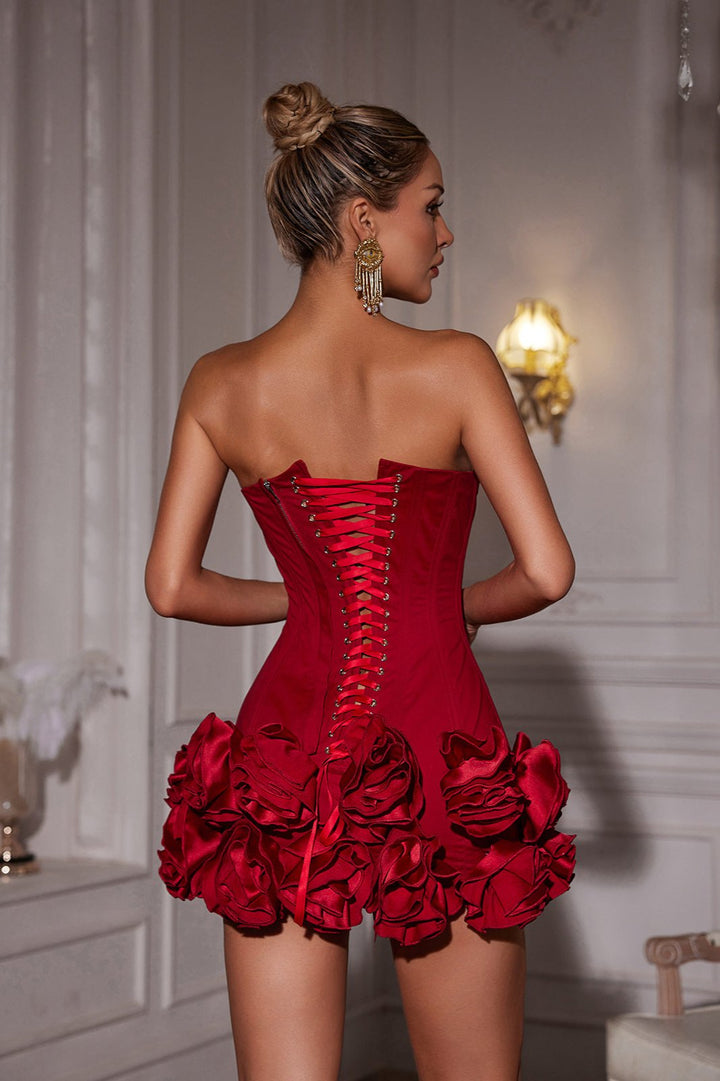 Hiroshi Straplez Çiçek Mini Elbise