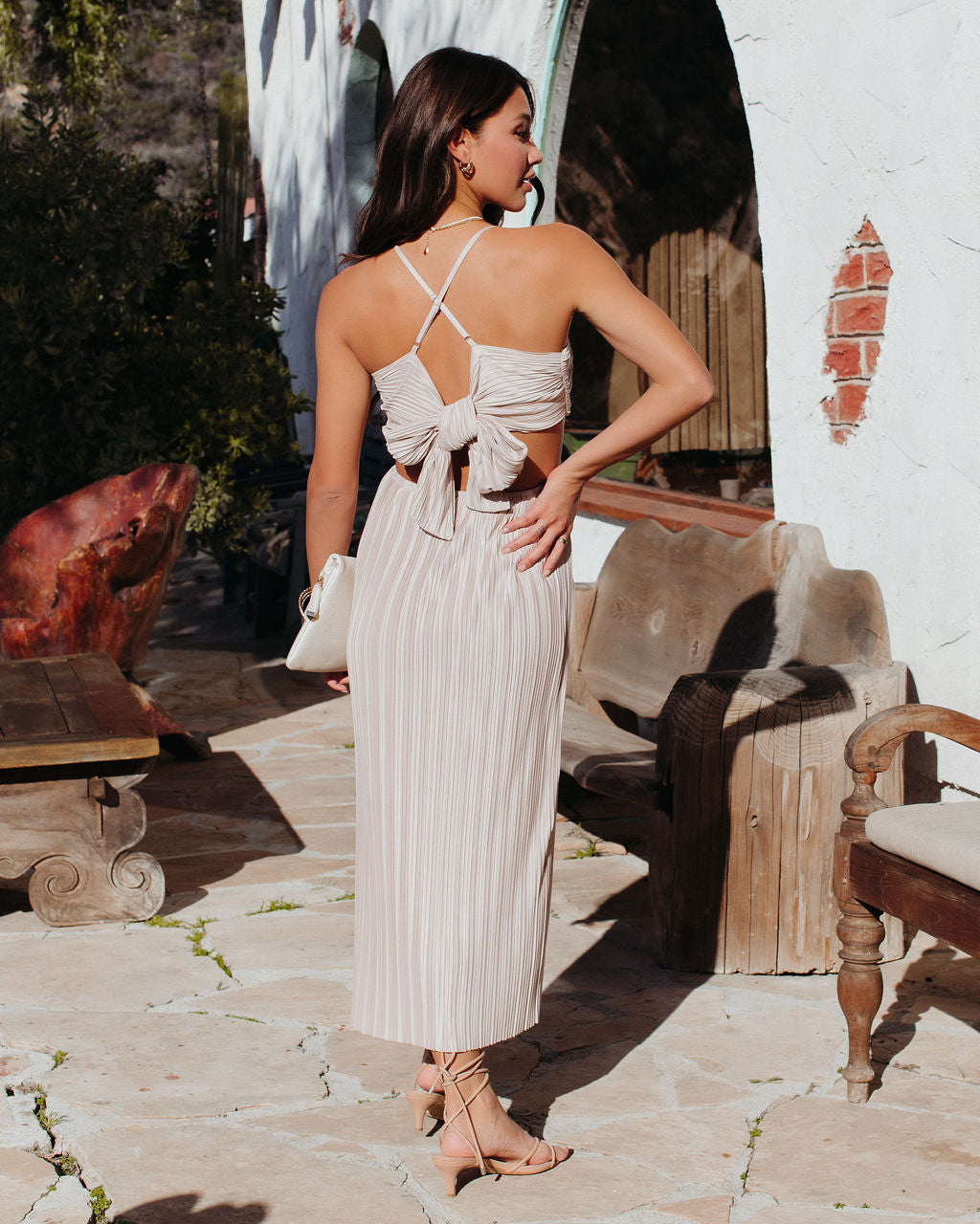 Hollywood Dreams Pileli Arkadan Bağlamalı Midi Elbise