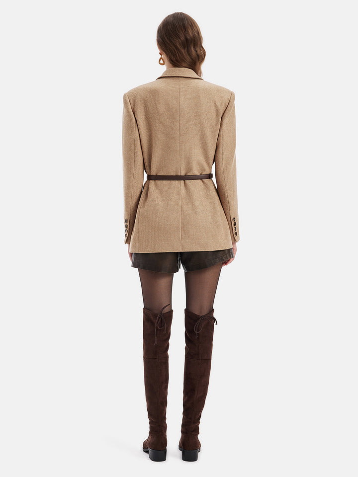 Yün-Keten Karışımlı Nakışlı Yaka Eşarplı Kaban