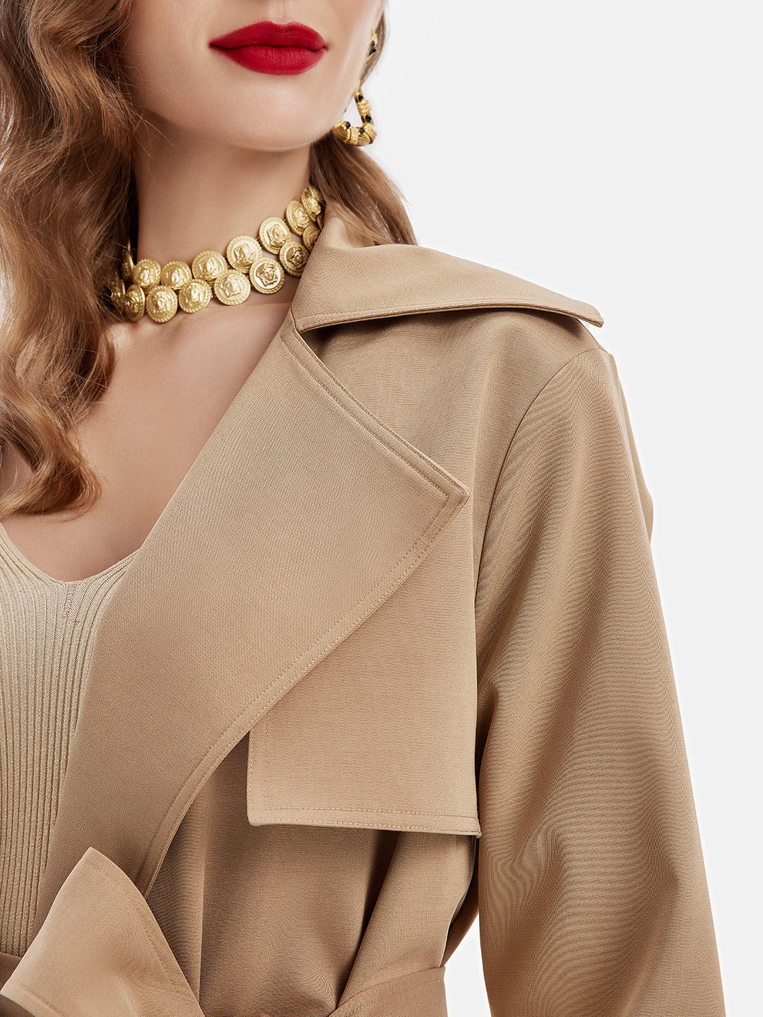 Yün Karışımlı Eşarplı Geniş Yaka Palto