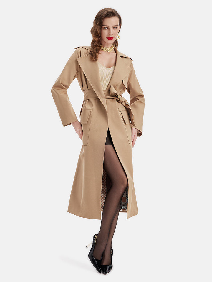 Yün Karışımlı Eşarplı Geniş Yaka Palto