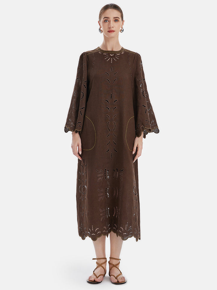 İçi Boş Keten Rahat Kesim Tatil Elbisesi