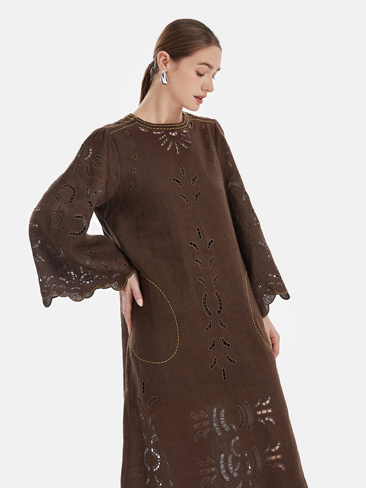 İçi Boş Keten Rahat Kesim Tatil Elbisesi