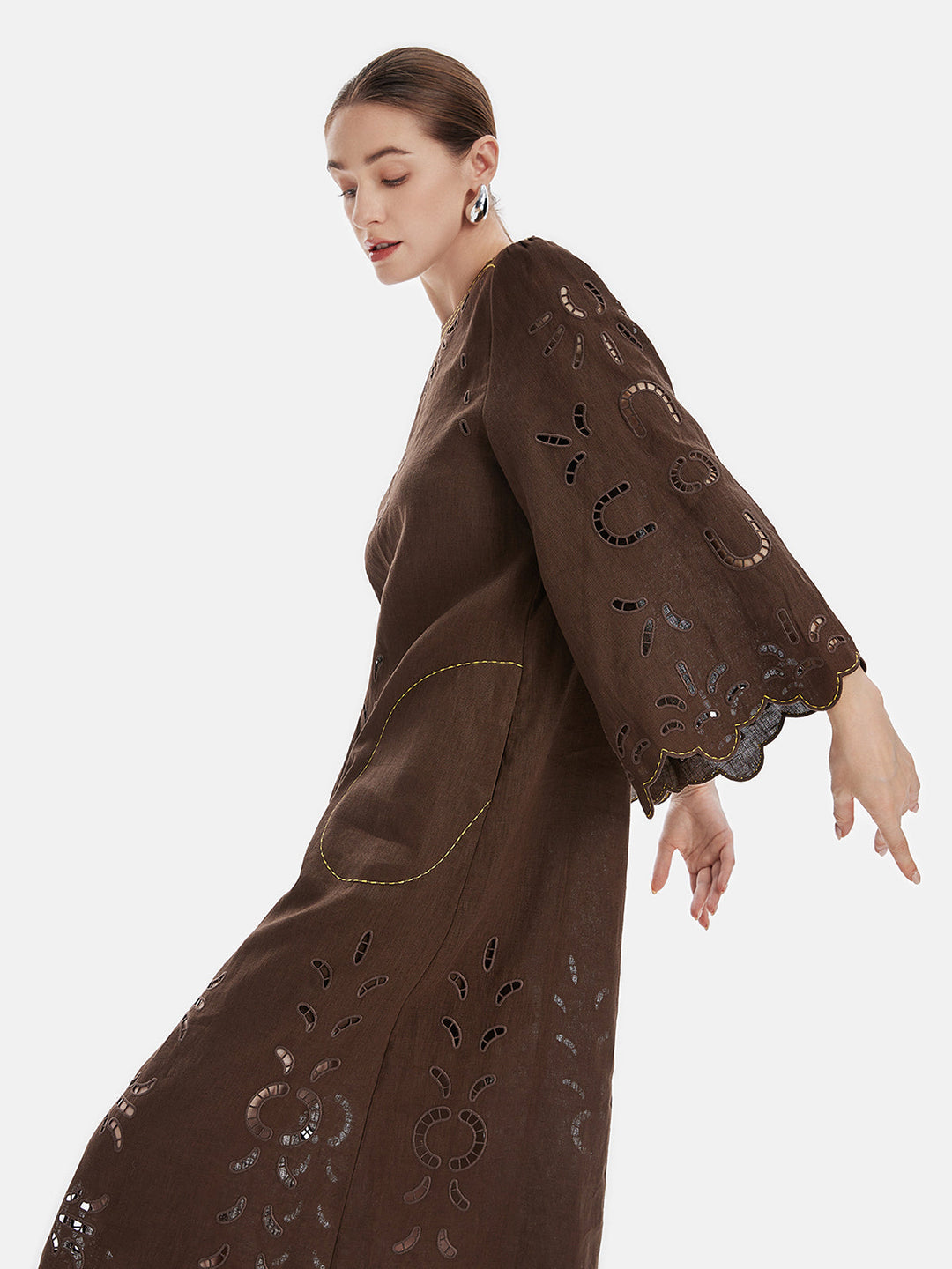 İçi Boş Keten Rahat Kesim Tatil Elbisesi