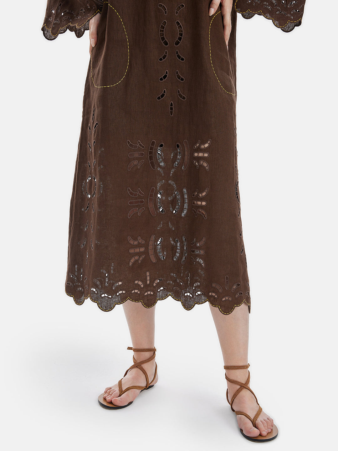 İçi Boş Keten Rahat Kesim Tatil Elbisesi