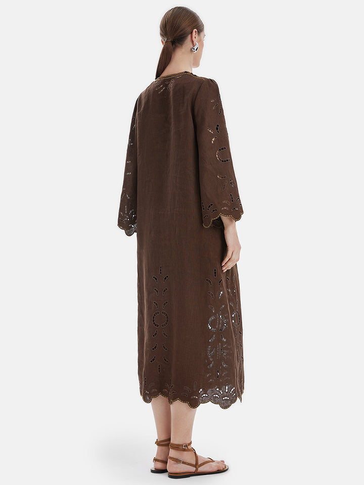 İçi Boş Keten Rahat Kesim Tatil Elbisesi