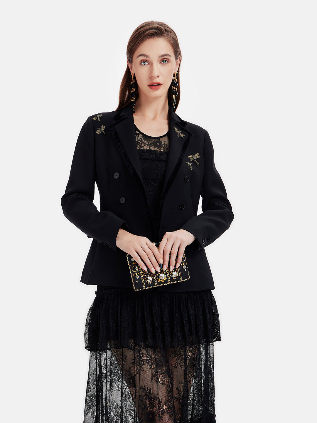 Altın İşlemeli Kruvaze Blazer