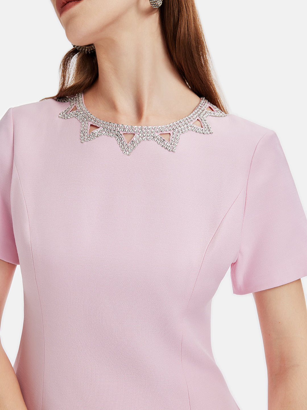 Yakası Taşlı Mini Elbise