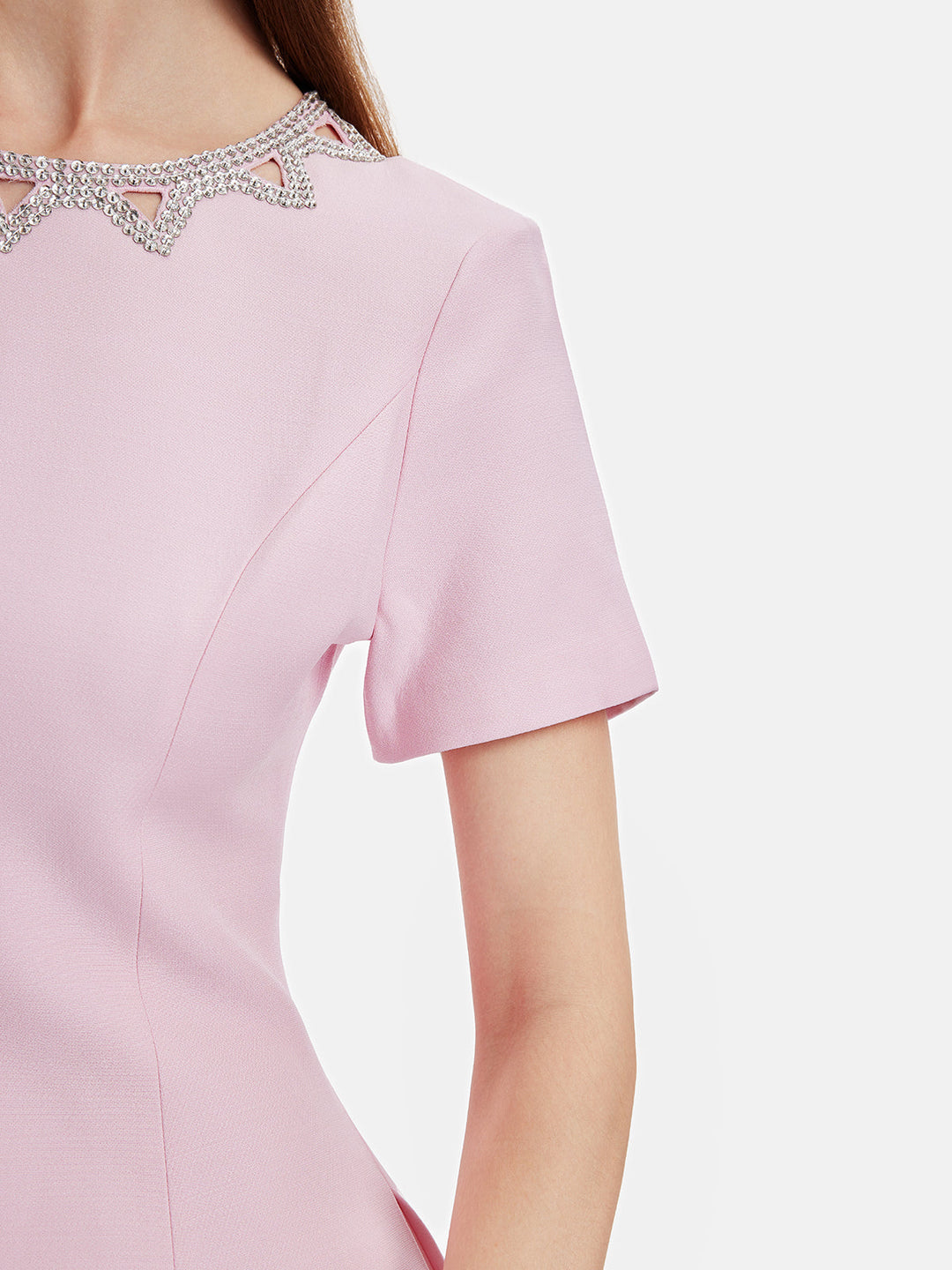 Yakası Taşlı Mini Elbise