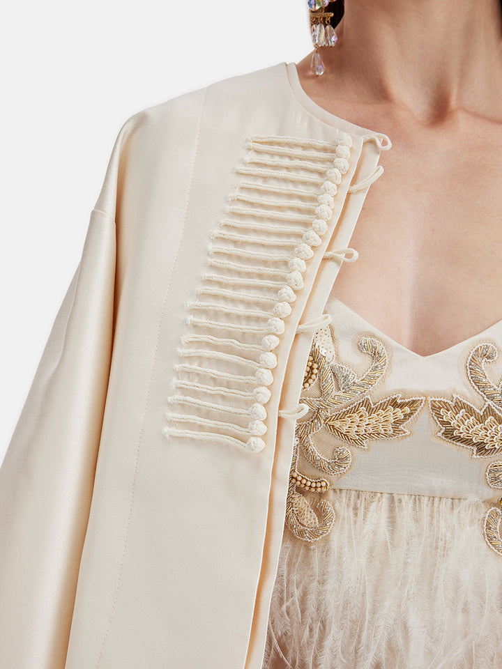 Ağır İpek Yün Kruvaze Kısa Kaban