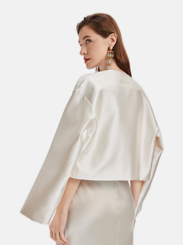 Ağır İpek Yün Kruvaze Kısa Kaban