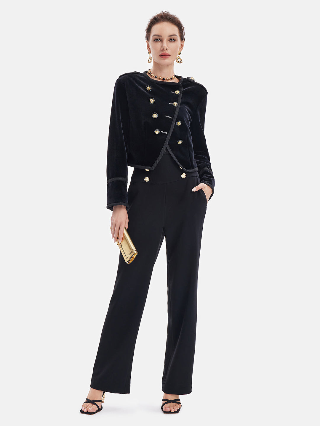 Retro Kadife Kruvaze Asimetrik Kısa Ceket