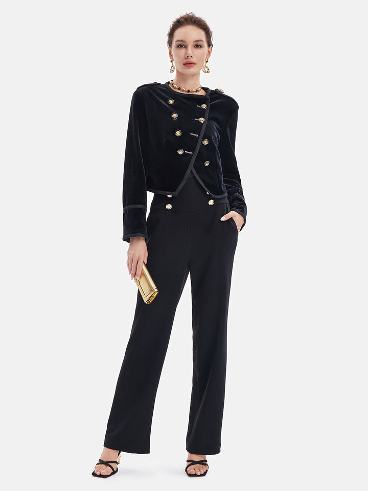 Retro Kadife Kruvaze Asimetrik Kısa Ceket