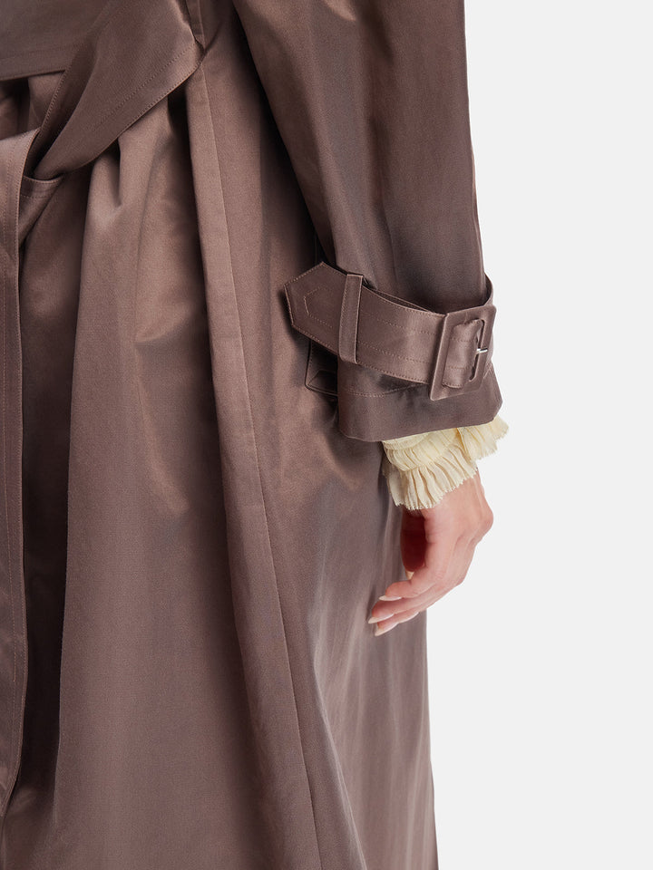 Klasik İpeksi Yün Uzun Trençkot