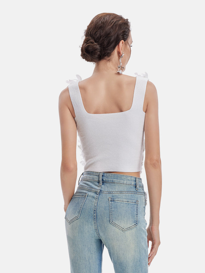 3D Çiçekli Tüy Yelek