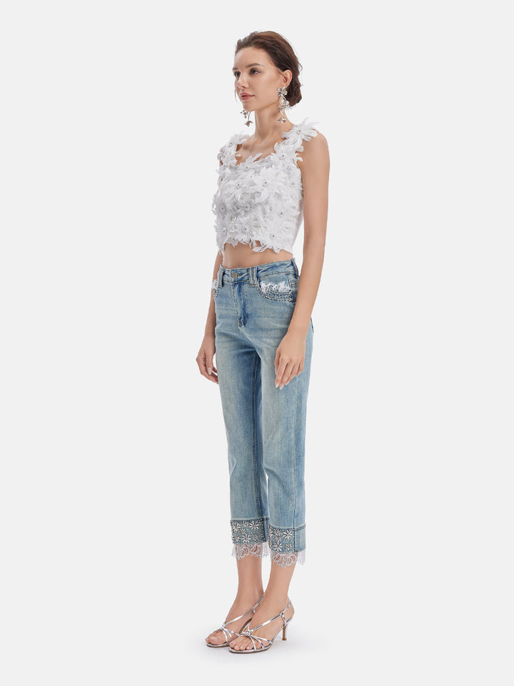 3D Çiçekli Tüy Yelek