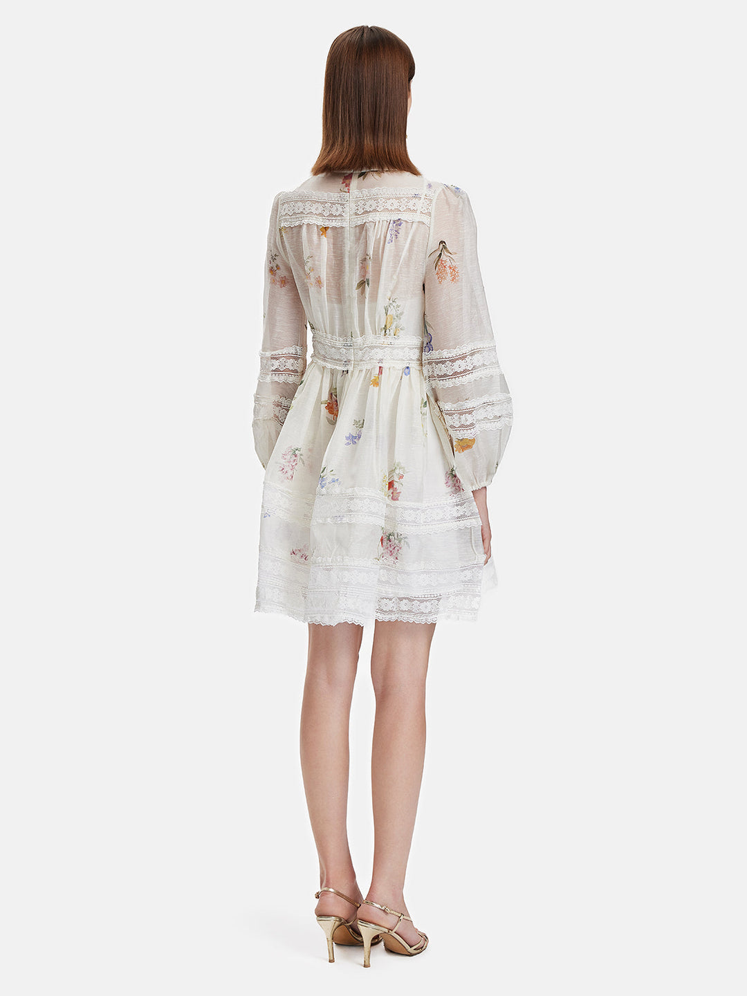 Çiçek Baskılı Dantel Detaylı Mini Elbise