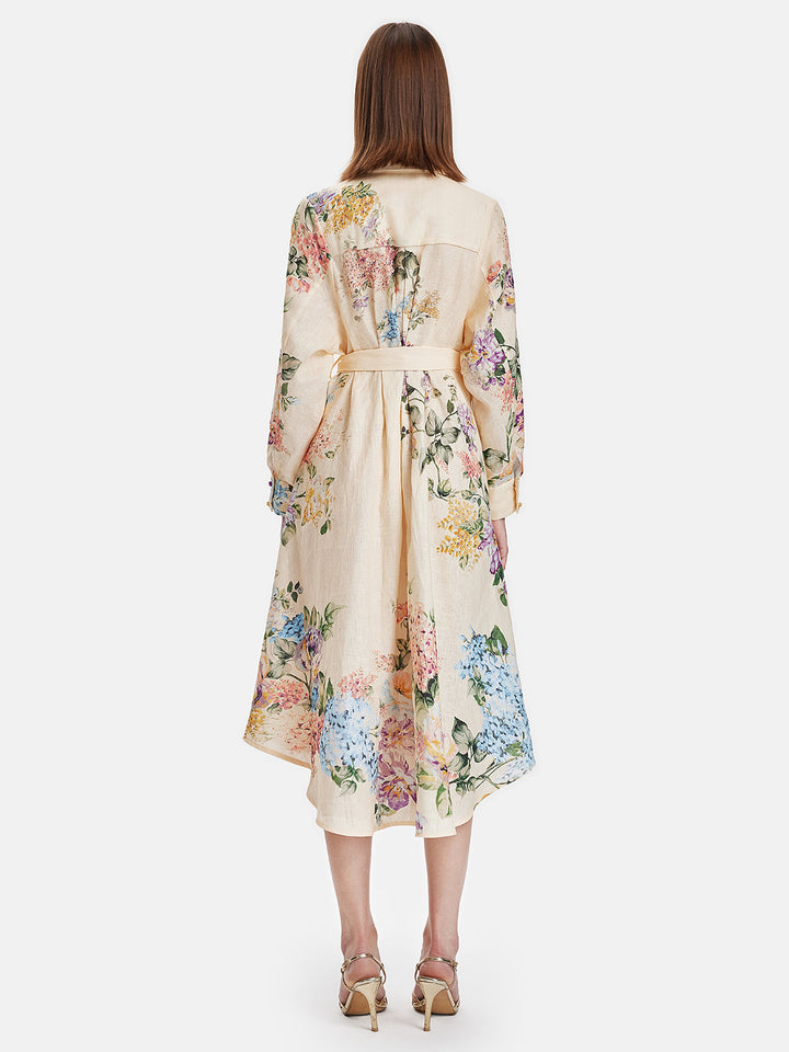 Çiçekli Keten Gömlek Elbise