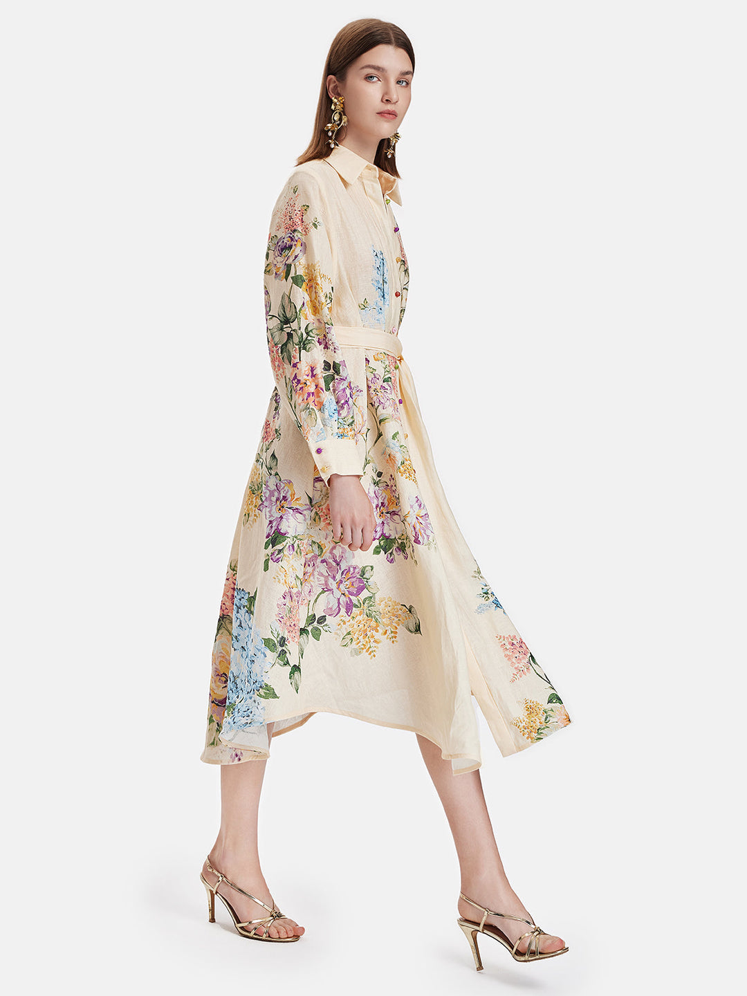 Çiçekli Keten Gömlek Elbise