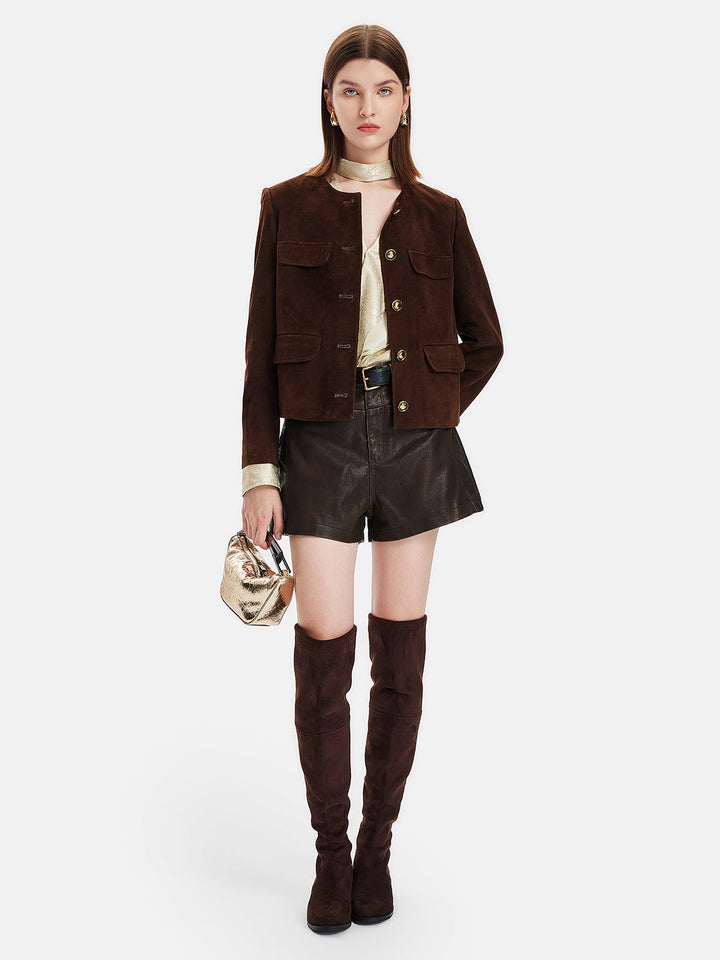 Fransız Kürklü Deri Kısa Ceket
