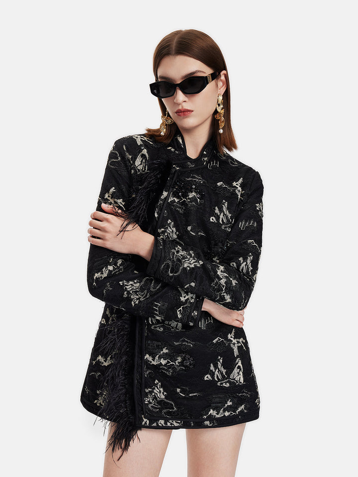 İşlemeli Tüylü Boncuklu Ceket