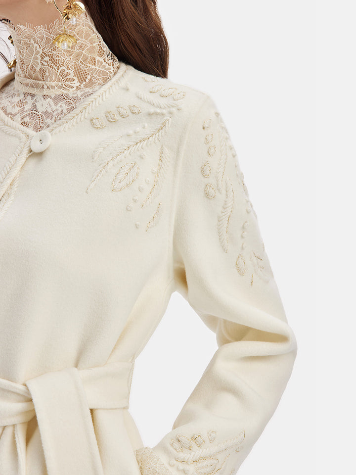 Kaşmir Halat Boncuklu Nakışlı Çift Yüz Kaban