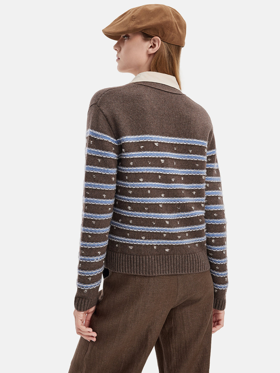 El Tığ İşi Çizgili Yün Hırka