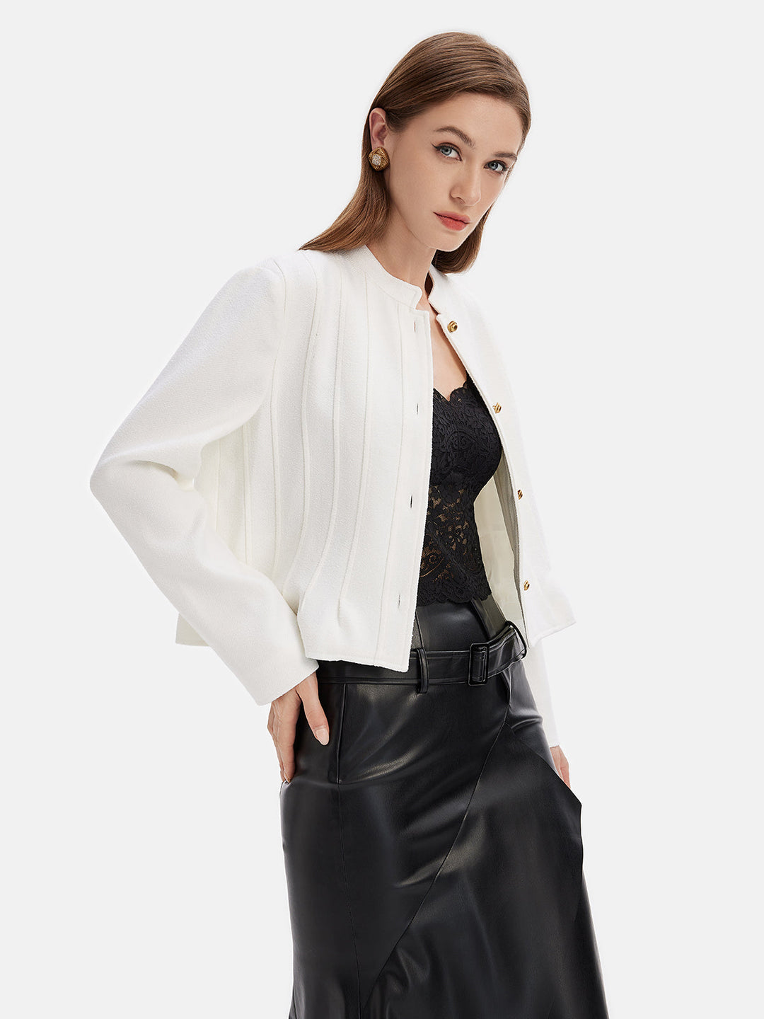 Dokulu Dalgalı Etek Boyu Mont