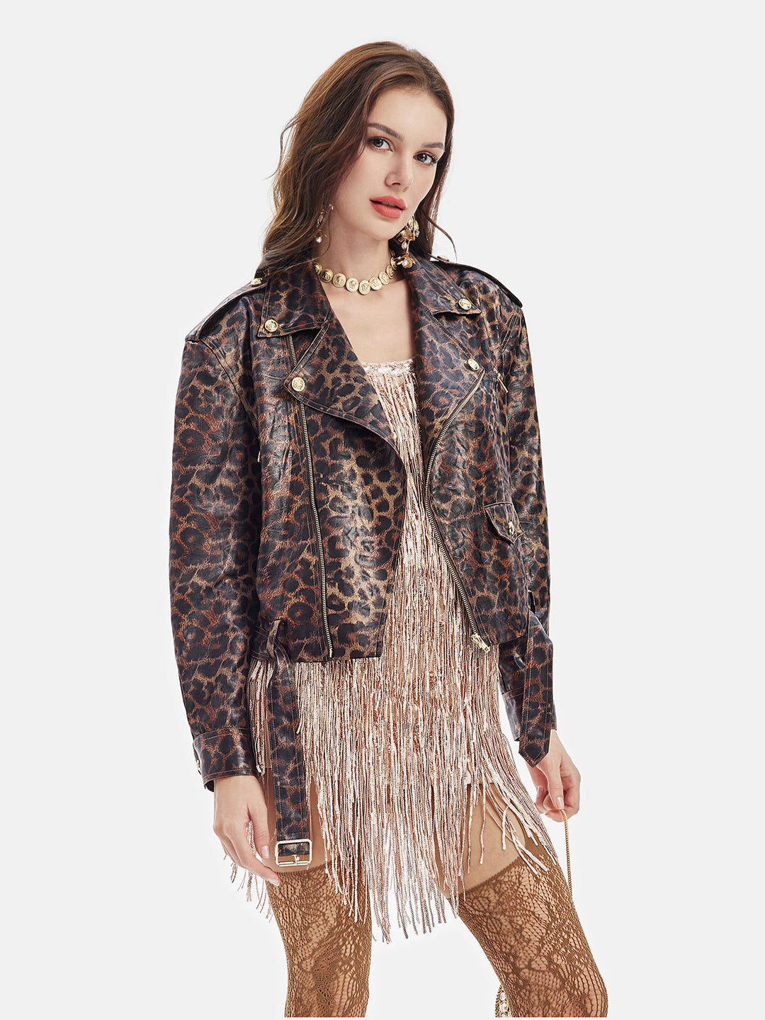 Leopar Desenli Kısa Trençkot