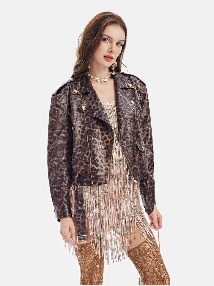 Leopar Desenli Kısa Trençkot