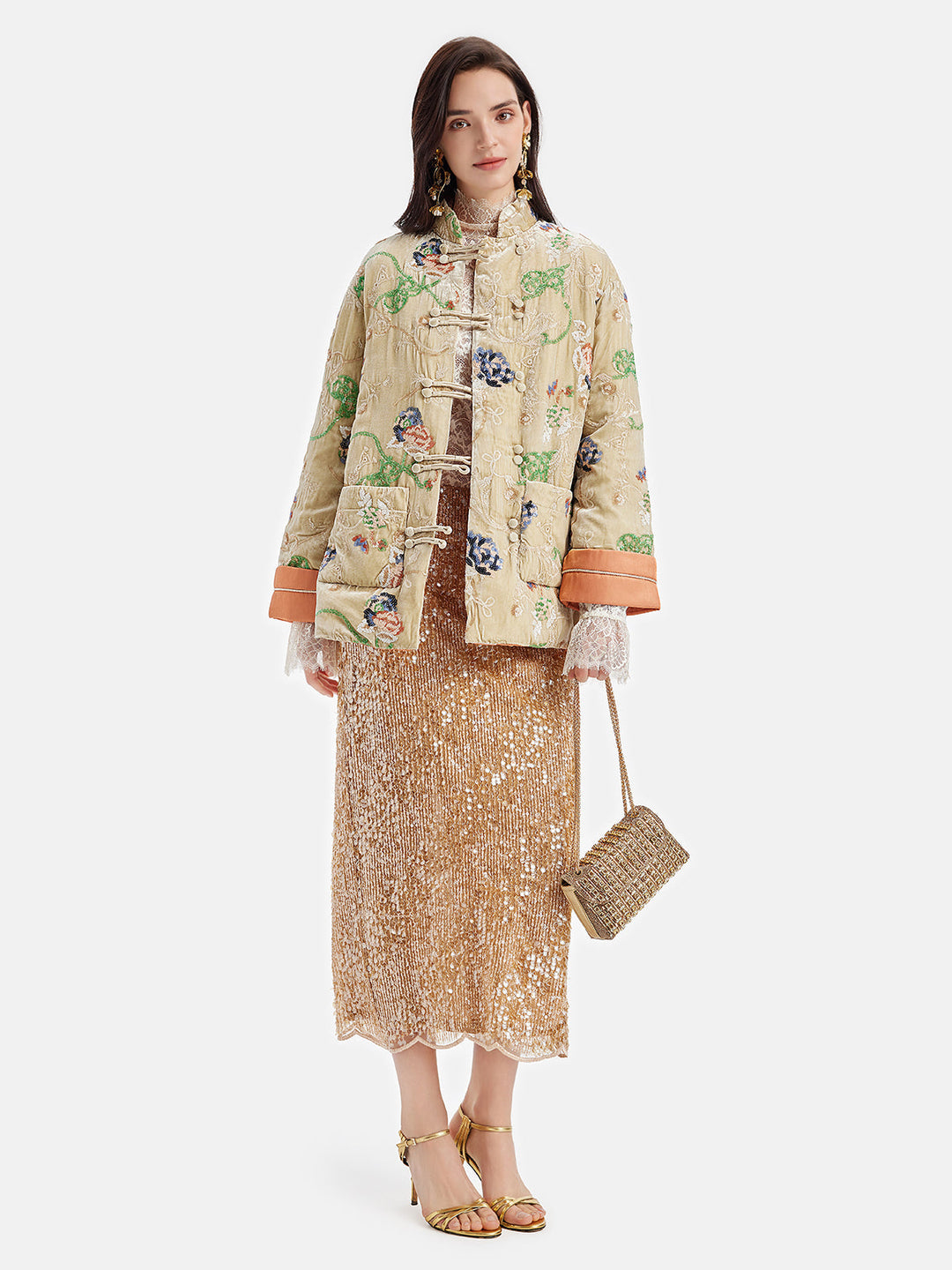 İpek Kadife Nakışlı Kaban