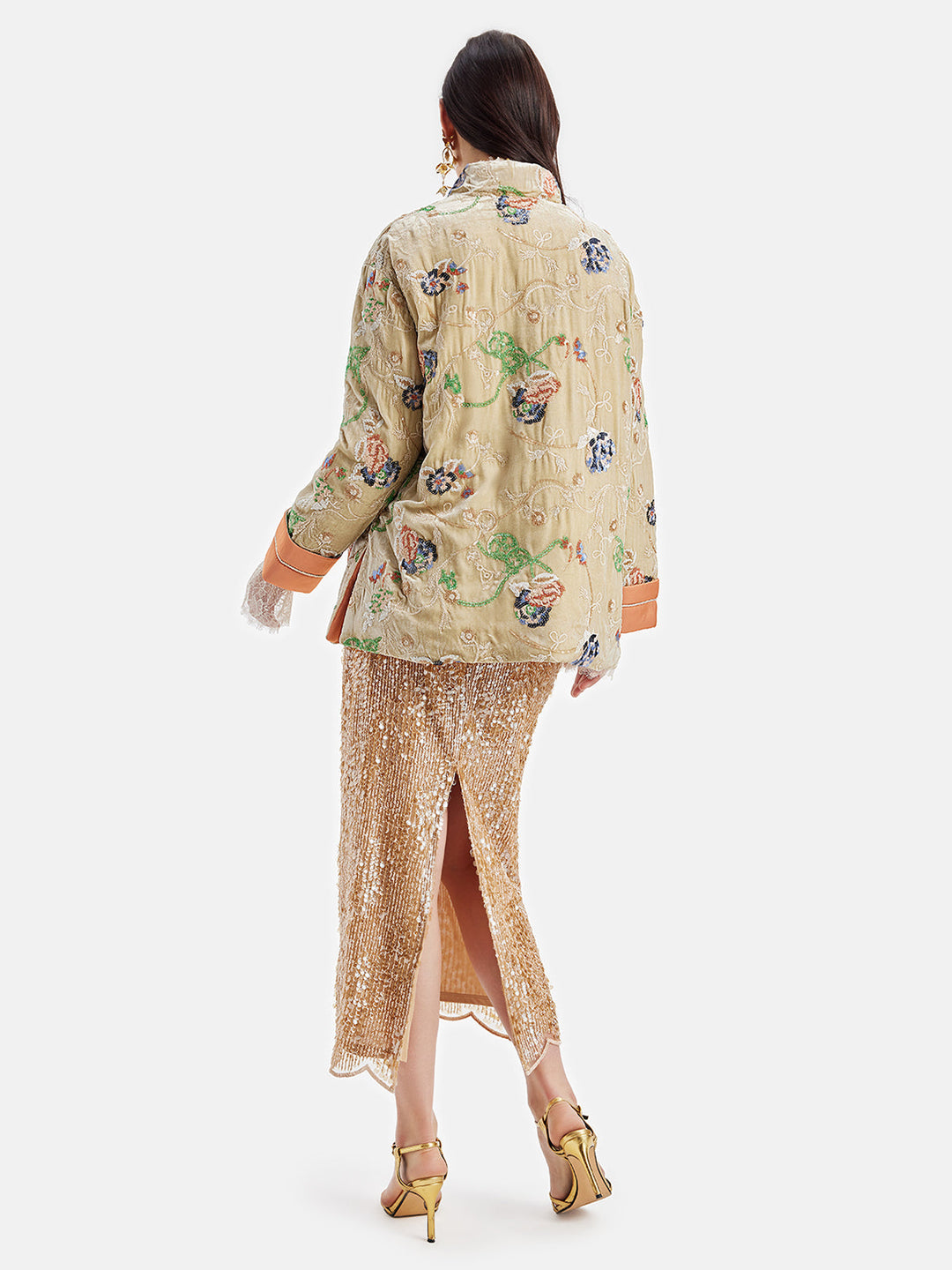 İpek Kadife Nakışlı Kaban