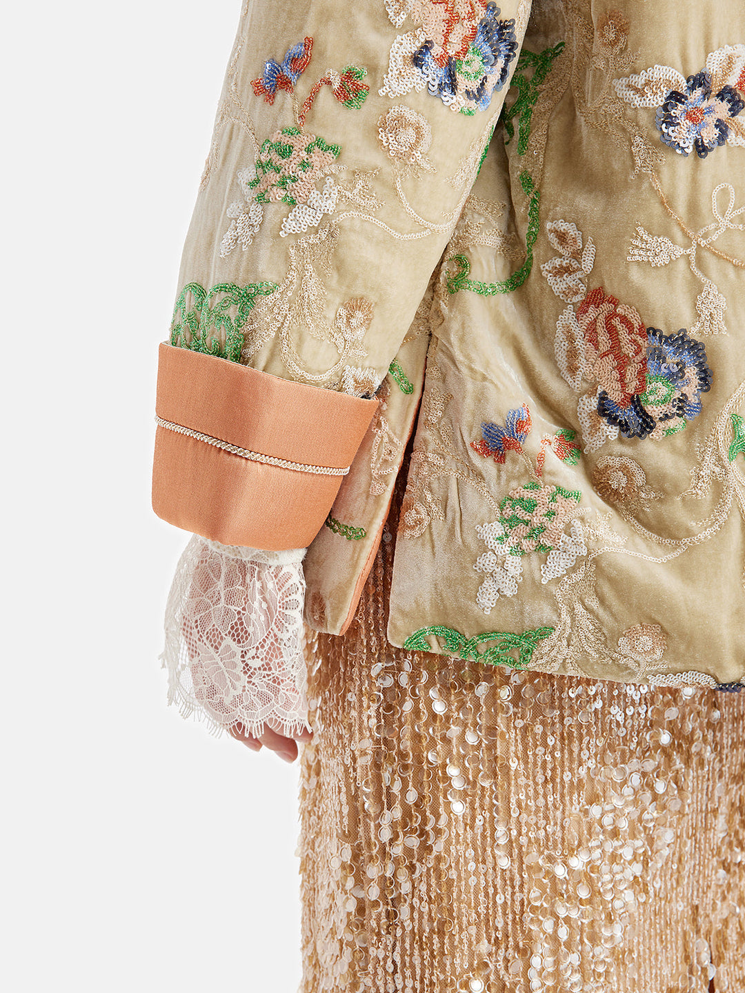 İpek Kadife Nakışlı Kaban