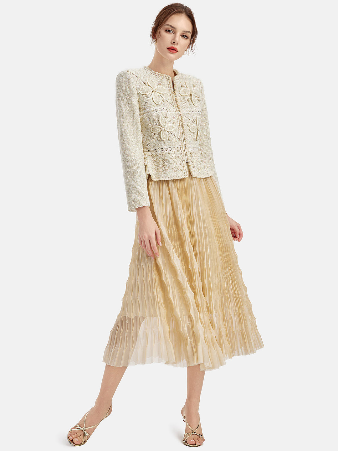 3D Çiçek Özel Piliseli Çeket